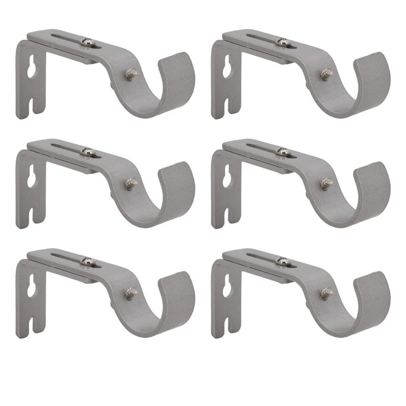 AddGrace Adjustable Curtain Rod Bracket Fits up to 1 inch Curtain Rod Sturdy Premium Brackets for Wall Set of 6 Silver - Image 1